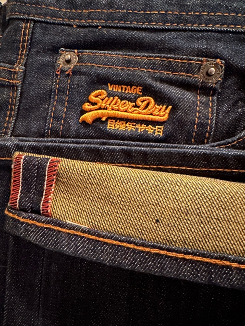 Superdry Slim Straight Jeans - Dark Blue Denim with Orange Stitching